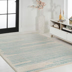 JONATHAN Y Khalil Modern Berber Stripe Cream/Turquoise Indoor Area Rug, 4x6, Contemporary, Bohemian, Easy-Cleaning for Living Room, Bedroom, Kitchen, Pet Friendly, Non-Shedding (MOH207B-4)