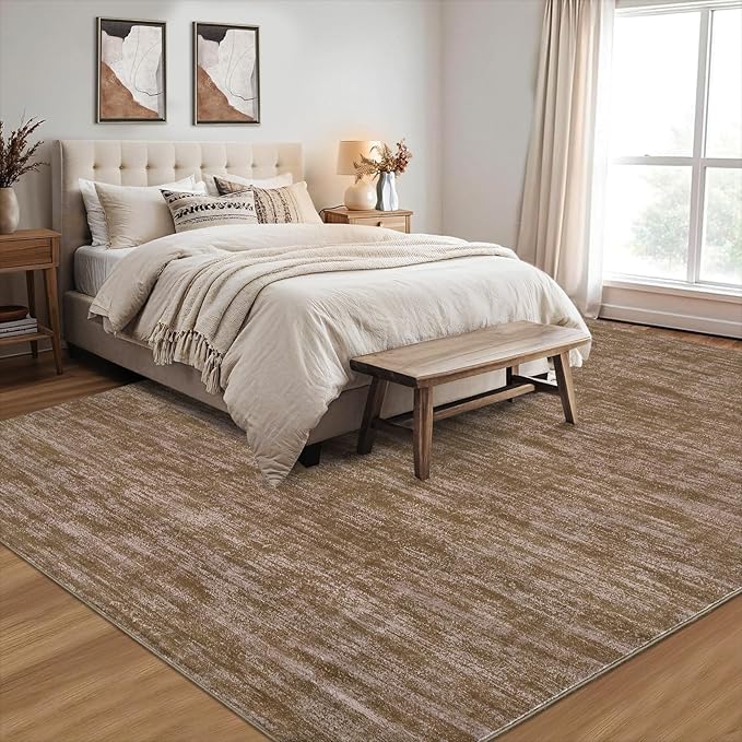 RUGSREAL Living Room Area Rug 10x13 Modern Solid Color Large Bedroom Rug with Rubber Backing Stain Resistant Low Pile Dining Room Throw Carpet Contemporary Washable Rug for Home Decor Office, Taupe