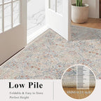 5x7 Floral Washable Area Rugs for Living Room, Vintage Boho Large Rug for Bedroom Dining Room, Distressed Botanical Birds Non Slip Low Pile Forest Animal Throw Carpet for Farmhouse Office, Beige Blue