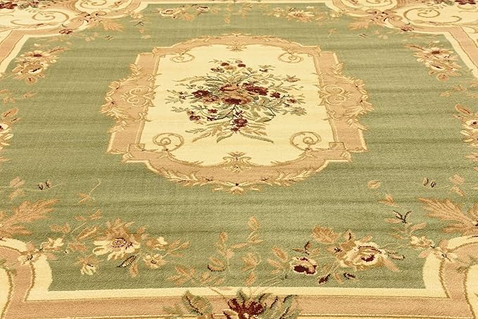 Unique Loom Versailles Collection Traditional Classic Floral Motif Area Rug (10' 0 x 10' 0 Square, Green/ Ivory)
