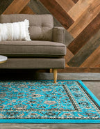 Rugs.com Yasmin Collection Rug – 10' x 13' Turquoise Medium Rug Perfect for Living Rooms, Large Dining Rooms, Open Floorplans