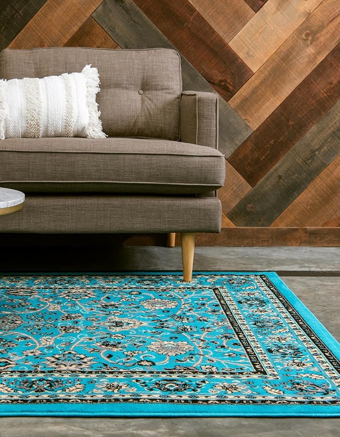 Rugs.com Yasmin Collection Rug – 10' x 13' Turquoise Medium Rug Perfect for Living Rooms, Large Dining Rooms, Open Floorplans