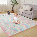 Andency 6x9 Area Rugs, Large Shag Fluffy Soft Shaggy Rugs for Living Room Bedroom, Non-Slip Tie-Dyed Rainbow Thick Plush Carpet for Kids Girls and Boys, Dorm Nursery Home Decor Aesthetic
