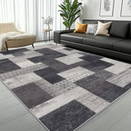 Modern Geometric Patchwork Indoor Area Rug for Living Room, Charcoal 5'x 7' Large Rug Rockwood Collection Hardwood Floors Decor for Bedroom, Grey Throw Carpet for Office Entryway Dining Room