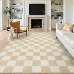 LIVEBOX 8x10 Area Rugs for Living Room, Checkered Non-Slip Washable Rugs, Farmhouse Neutral Classic Geometric Pattern Large Boys Area Rug for Bedroom, Carpet for Dining Room Office(Ivory,8'x10')