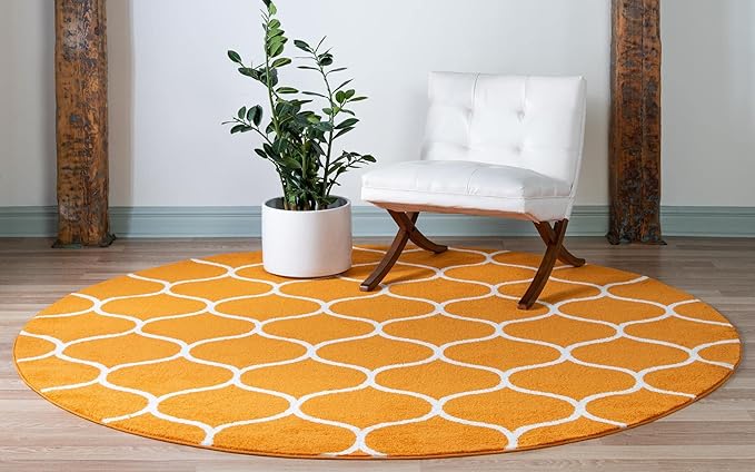 Rugs.com Lattice Frieze Collection Rug – 3' Round Orange Medium Rug Perfect for Kitchens, Dining Rooms
