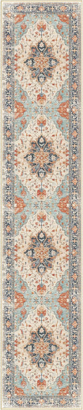 Area Rugs 2'6''x10' Washable Non-Slip, Floral Vintage Distress Print Pattern Medallion Carpet for Living Room Bedroom Dining Room, Beige Navy Blue Orange Colorful