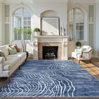 LIVEBOX 8x10 Modern Area Rugs for Living Room, Abstract Non-Slip Washable Rugs, Minimalist Wave Striped Neutral Boys Girl Nursery Area Rug for Bedroom, Carpet for Playroom Office(Navy Blue,8'x10')