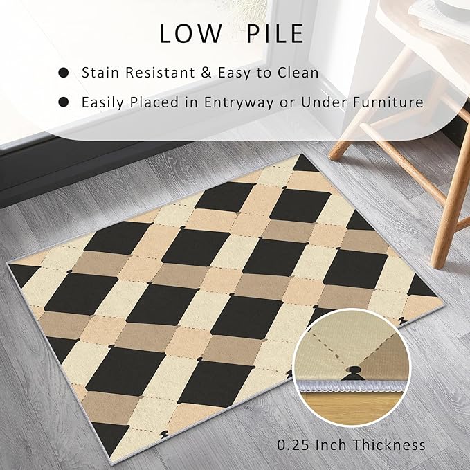 Washable 5x6 Modern Geometric Rug Living Room, Abstract Diamond Design Area Rugs for Bedroom, Modern Geometric Home Decor Carpet, Low Pile, Non Slip, Kids & Pet Friendly (N4154)