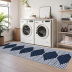HelloTree Hallway Runner Rug，2x6 Moroccan Modern Stripe Carpet Washable Machine Bathroom Runner Bohemian Design Modern Soft Non Slip Indoor Rug for Entryway Hallway Laundry Room Bedroom-Blue