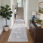 Bavni Washable Runner Rug 2’6”x10, Non Slip Vintage Hallway Runner, Ultra Thin Low Pile Washable Carpet for Kitchen Entryway Bedroom, Grey