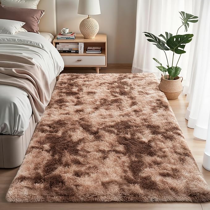 Zentavio Area Rugs for Living Room Rugs for Bedroom 4x6 Soft Carpet Fluffy Furry Shag Aesthetic Plush High Pile Gray Throw Rug for Nursery Kids Room Dorm Tie-Dyed Coffee