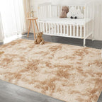 Andency 6x9 Area Rugs, Large Shag Fluffy Soft Shaggy Rugs for Living Room Bedroom, Non-Slip Tie-Dyed Beige Thick Plush Carpet for Kids Girls and Boys, Dorm Nursery Home Decor Aesthetic
