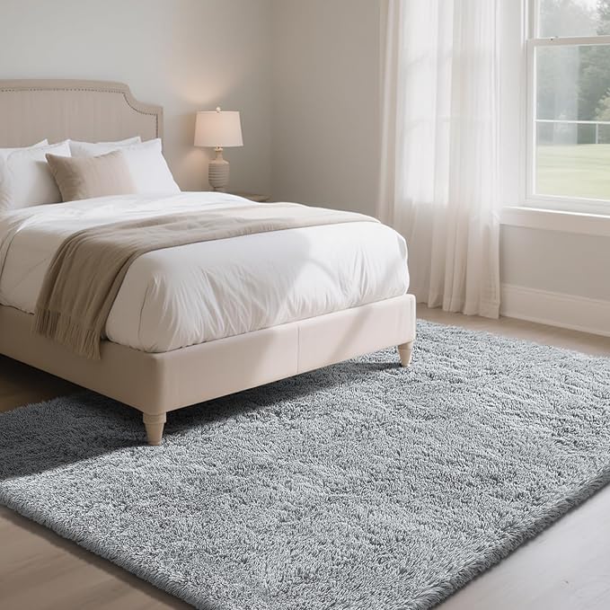 Fluffy Rug Shaggy Area Rug, Grey 3x5 Area Rugs for Bedroom, Small Bedside Rug, Soft Fluffy Shaggy Entryway Throw Rugs for Living Room Bedroom Kids Room Home Decor