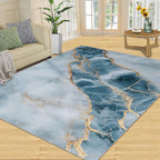 4x6 Abstract Marble Cafe Rug - Blue-White-Marble Rugs for Bedroom Aesthetic, Luxury Stone Pattern Soft Comfortable Non-Slip for Offie Bedroom Study Boy Girl Room Hotel Dorm