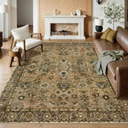 Tangsoo 3x5 Rug Floral Rug for Bedroom, Washable Vintage Rugs Indoor, Non Slip Accent Rug, Print Distressed Brown Carpet, Soft Low Pile Area Rug for Living Room Dorm Bedroom Bedside Entryway