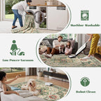 Area Rug 5x7 Washable Rug, Vintage Boho Medallion Rugs Non-Slip Soft Low Pile Large Distressed Rug Indoor Retro Carpet for Living Room Bedroom Dining Room Home Office (Green Beige, 5'x7')