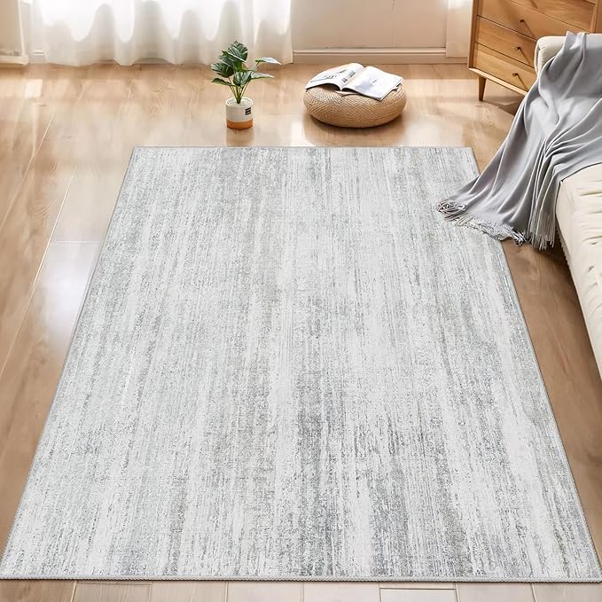 MUJOO 5x7 Washable Area Rug,Modern Abstract Rugs for Living Room Bedroom Dining Room,Large Non Slip Carpet Indoor,Low Pile Throw Rug Accent Neutral Grey