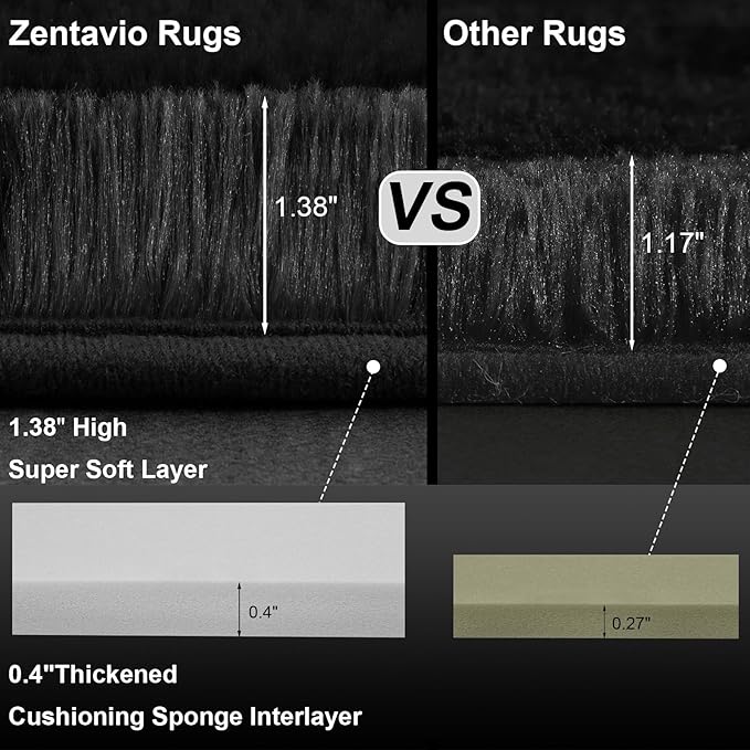 Zentavio Black Area Rugs for Living Room Bedroom 9x12 Large Men Room Carpet Fluffy Furry Shag Aesthetic Plush High Pile Floor Rug for Nursery Kids Room Dorm Home Decor