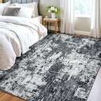 Washable Area Rugs 4'x5' Non-Slip Modern Abstract Soft for Living Room Entryway Bedroom Nursery, Print Pattern, Black Gray