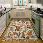 4x6 Machine Washable Area Rug for Living Room, Beige Vintage Boho Floral Rug Large Non-Slip Low Pile Soft Faux Wool Carpet, Kids and Pets Friendly for Bedroom Dining Room Farmhouse Home Decor Rug