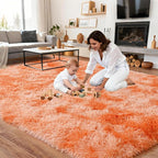 Extra Large Plush Rug High Pile Fluffy Rug for Living Room, Big Plush Non-Skid Shag Carpet, Soft Shaggy Rugs for Bedroom Indoor Modern Home Decor Tie Dye Orange 9x12ft