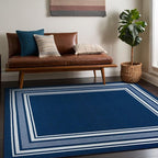 Beverly Rug Non Slip Area Rugs 3x3 Modern Bordered Non Skid Rubber Backing Soft Area Rug for Living Dining Room Easy to Clean Non Shedding Kitchen Bedroom Indoor Carpet 3 x 3 Navy