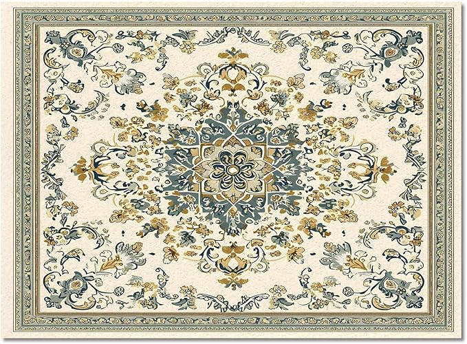 Bohemian Rectangular Area Rugs for Living Room Bedroom 4 x 6 ft Vintage Farmhouse Floral Pattern Non-Shedding Soft Low Pile Rug Non Slip Washable Rug for Nursery Entryway Playroom