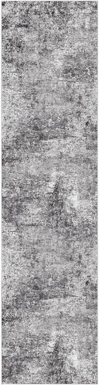 Washable Runner Rug for Hallway: 2.6x10 Neutral Modern Abstract Low Pile Area Rug with Non-Slip Backing - Carpet for Bedroom Kitchen Laundry Entryway Bathroom Indoor - Grey