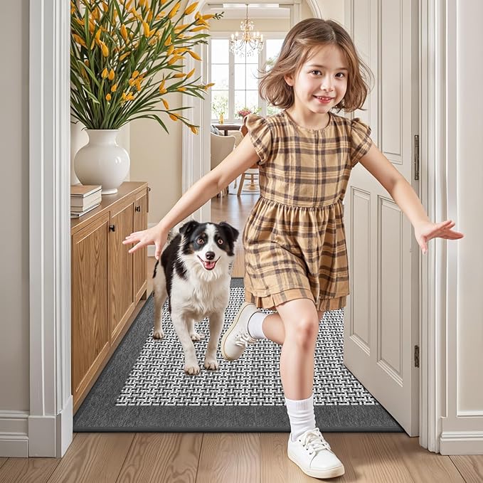 LUMI Inside Door Mat for Entry 32"x47", Absorbent, Dirt Trapper, Low Profile Thin, Non Slip Mats with Rubber Backing, Ideal for Indoor, High Traffic, Garage, Entrance, Classic Grey