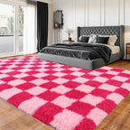 Area Rugs for Living Room, Soft Shaggy Carpets for Living Room, Fuzzy Rugs for Kids' Room, Perfect Decor for Modern Home Hot Pink Grid 5x7 Feet