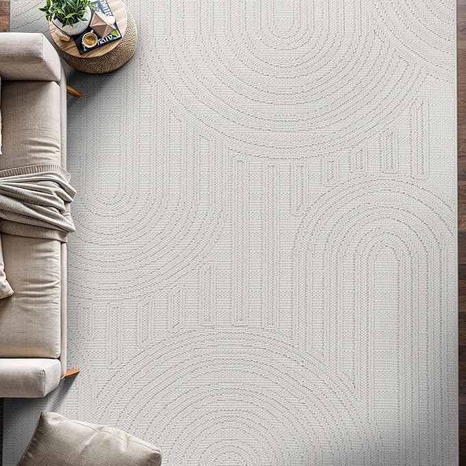 Beverly Rug Micro Loop Area Rug White 5x7 Modern Luxury Soft Circle Geometric Durable Indoor Area Rugs for Living Dining Room Office Stain Resistant Non Shedding Casual Indoor Carpet White 5 x 7