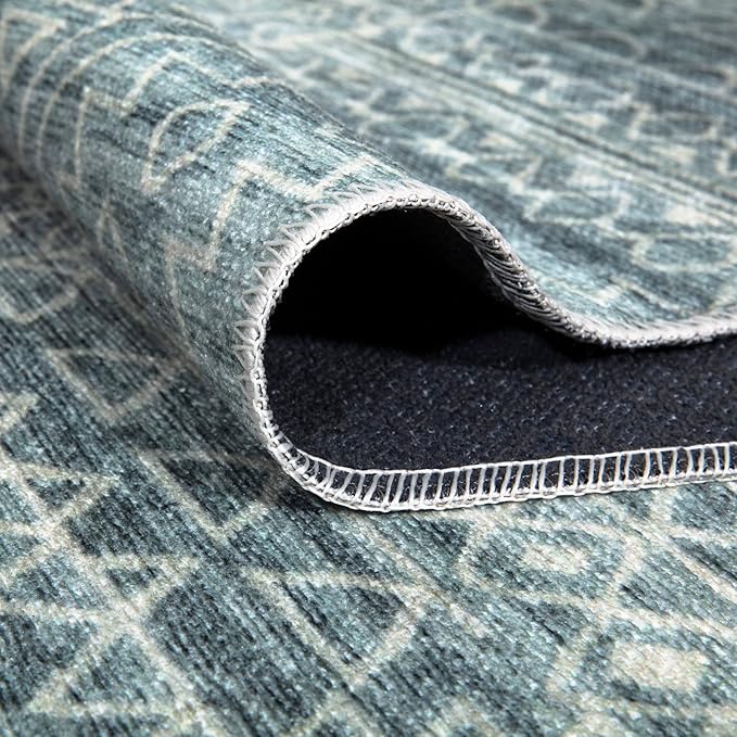 Bloom Rugs Caria Washable Non-Slip 7 ft Runner - Teal/Ivory Geometric Runner for Entryway, Hallway, Bathroom, and Kitchen - Exact Size: 2'6" x 7'