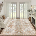 jinchan Kelda Area Rug 9x12 Washable Living Room Rug Vintage Indoor Large Floor Cover Distressed Lightweight Non-Slip Low Pile Thin Mat Accent Stain Resistant Carpet for Bedroom Office Brick Red