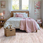 Lahome Pink Area Rugs 8x10,Washable Boho Living Room Rugs,Floral Large Area Rugs Non-Slip Soft Bedroom Rug 8x10 Under Bed Baby Girl Nursery Rug for Dining Room Table Office (Pink,8'X10')
