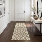 Bavni Hallway Runner Rug Machine Washable, 2x7 Non Slip Lightweight Washable Runners, Moroccan Checkered Rug for Entryway Laundry Kitchen Bathroom Corridor Bedside, Yellow Brown