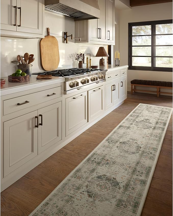 RUGGABLE Washable Vintage Area Rug – Sarrah Sage 2x3, Stain-Resistant, Non-Slip – Small Machine Washable Rugs for Living Room, Bedroom, Hallway, Entryway & Bathroom–with Standard Pad