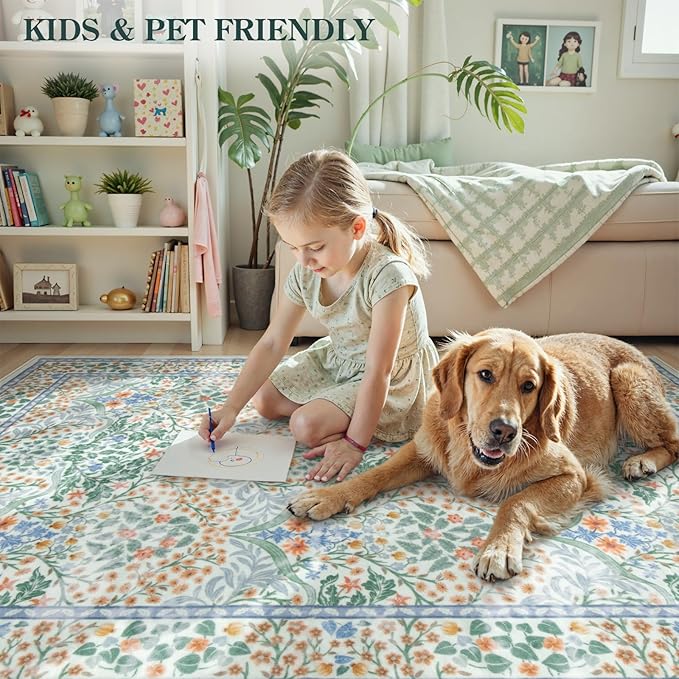 Lahome Floral Washable Kitchen Runner Rug, 2x6 Runners for Hallways Non Slip Ultra-Thin, Boho Soft Hallway Rug Forest Carpet Runners for Bedroom Bathroom Laundry Room, Green