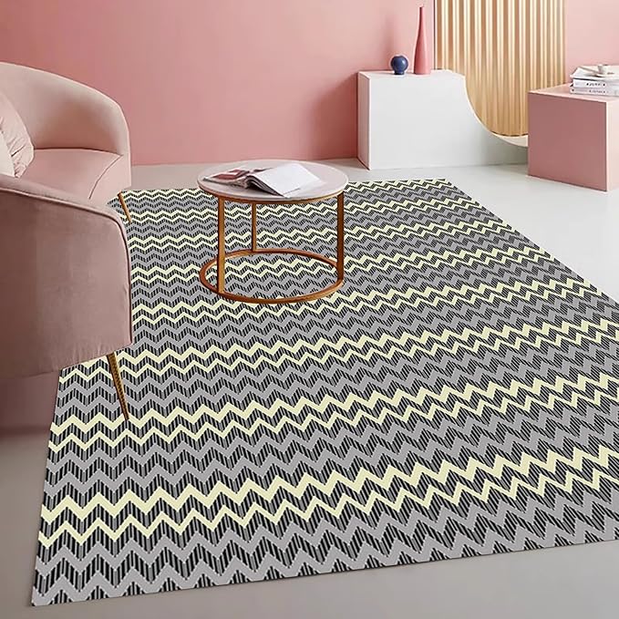 Modern Geometric Chevron Rug Industrial Wave Pattern in Layered Tones Minimalist Washable Non-Slip Area Carpet for Living Room Dining Room Bedroom Office Playroom Indoor Thin Mat 5x7 Grey