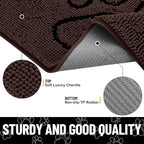Smiry Dog Door Mat for Muddy Paws, Absorbent Dirt Trapper Non Slip Quick Dry Washable Chenille Mat for Mud Dogs, Entry Rug for Indoor and Outdoor (30x20 Inches, Brown and Black)