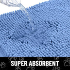 Smiry Dog Door Mat for Muddy Paws, Absorbent Dirt Trapper Non Slip Quick Dry Washable Chenille Mat for Mud Dogs, Entry Rug for Indoor and Outdoor (48x30 Inches, Cornflower Blue)