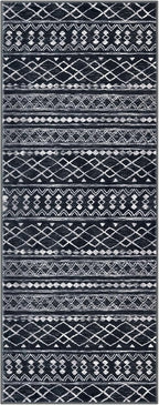 KUTA Boho Vintage Hallway Runners 2x5 ft Black Moroccan Washable Runner Rug Non-Slip Kitchen Rug Ultra Soft Distressed Geometric Floor Carpet for Bedroom Laundry Living Room