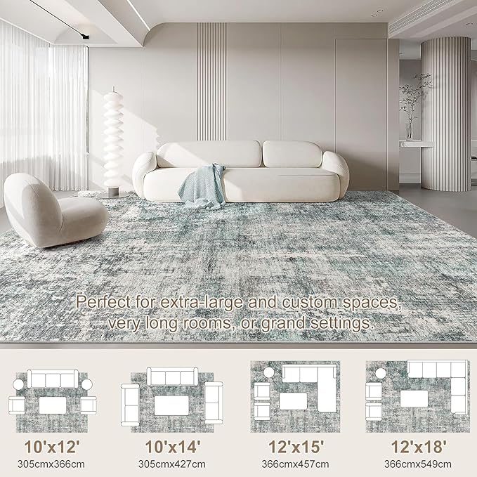 10x14 Area Rug Living Room Rugs - Washable Neutral Modern Abstract Soft Thin Large Rug Indoor Floor No Slip Rug Carpet for Bedroom Under Dining Table Home Office Decor - Green/Grey