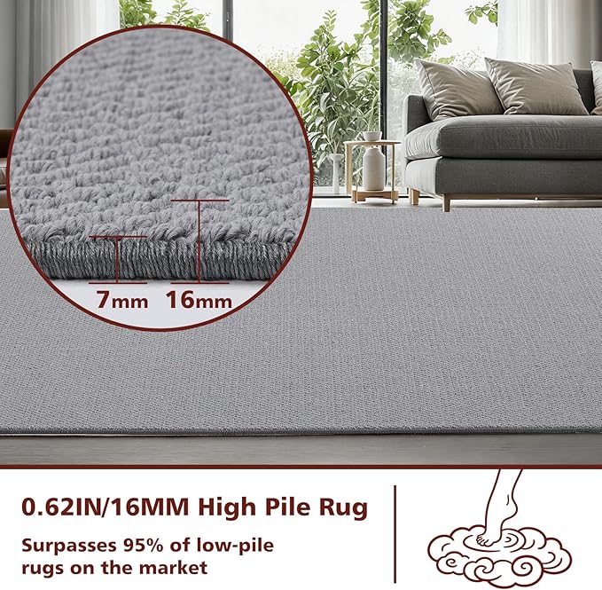 ANSSO Wool Area Rugs 9x12 Living Room,80% Merino Wool and 20% Cotton Soft Tufted Area Rug with Cotton Non-Slip Backing,Large Area Rug for Bedroom Bedroom, Dining and Home Office (Dark Gray)