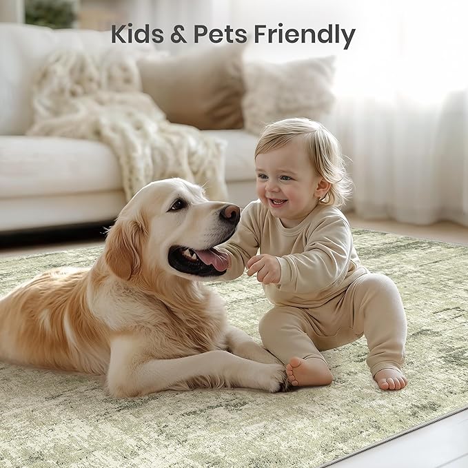 Valenrug Washable Rug 5x7 - Stain Resistant 5x7 Area Rugs for Living Room, Non Slip Backing Printed Rugs for Bedroom, Folable Machine Washable Area Rug(Green,5'x7')