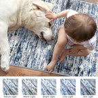 Modern Abstract 5x7 Machine Washable Area Rug Non-Slip Soft Bedroom Living Romm Rug Grey Blue White Thin Print Faux Wool Floor Carpet Throw Rugs for Nursery Playroom Dining Room Indoor