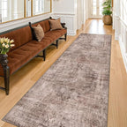Washable 2'6"x8' 8ft Long Hallway Runner Rug Non Slip, Red Brown Stain Resistant Kitchen Floor Runner, Indoor Mats for Entryway, Low Pile & Soft Vintage Bedroom Carpet