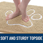 OLANLY Dog Door Mat for Muddy Paws 36x24, Paw Print Design, Absorbs Moisture and Dirt, Absorbent Non-Slip Washable Doormat, Quick Dry Chenille Mud Mat for Dogs, Entry Indoor Entryway Carpet, Beige