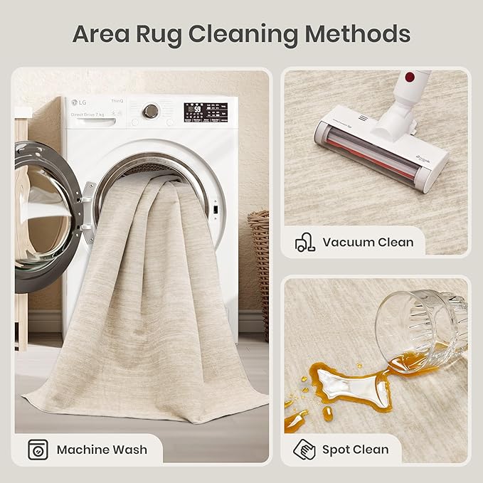 Valenrug Washable Rugs 6x9 - Non Slip 6x9 Area Rugs for Living Room, Stain Resistant Area Rugs for Bedroom, Foldable Machine Washable Area Rug(6'x9', Beige)