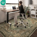 5x7 Machine Washable Area Rug for Living Room, Brown Green Boho Vintage Floral Rug Large Non-Slip Low Pile Soft Faux Wool Carpet, Kids and Pets Friendly for Bedroom Dining Room Farmhouse Decor Rug